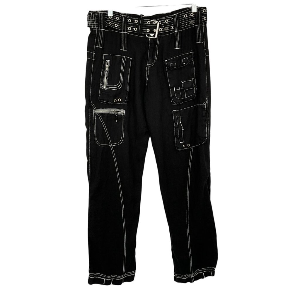 Pete & Greta Johnny Was Marika Cargo Pants Black Size 4 100% Linen Pockets - Picture 1 of 9
